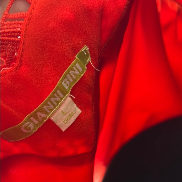 Gianni Bini Bright Red Floral Pleated Lace Trim Cami Dress 0082 - Picture 9 of 10